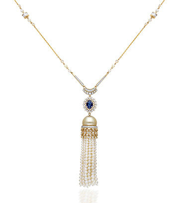 Pearl,Diamond and Blue sapphire necklace